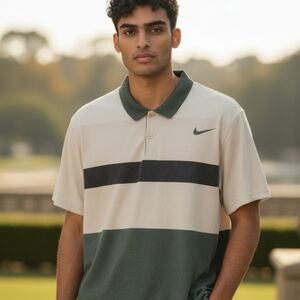 Nike Men's Short Sleeve Polo - Cream, Beige, Black & Green